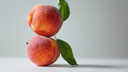 Beautiful balanced composition of peaches on a white background