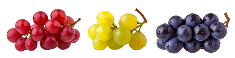 Assorted Fresh Grapes in Red, Green, and Purple Varieties on a Clean White Background