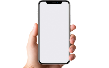 Smartphone Grasped by a Man Hand, A Gateway to Digital Harmony on a White or Clear Surface PNG Transparent Background.