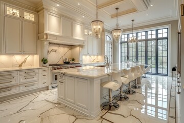 White luxury design of kitchen with marmores floor