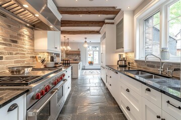 Obraz premium White luxury design of kitchen with marmores floor