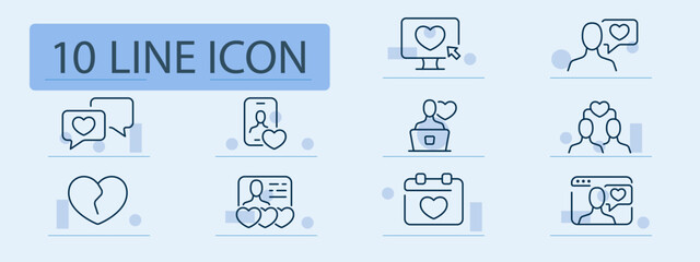 Dating site line icon. User-friendly interface, advanced matching algorithm, personalized profiles. Pastel color background. Vector line icon for business and advertising