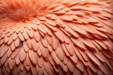 Fototapeta na wymiar An unusual flower with feathers instead of peach-colored petals. Fantasy flower in the flowers of the year 2024. Feather background. Abstract texture of flowers and bird feathers