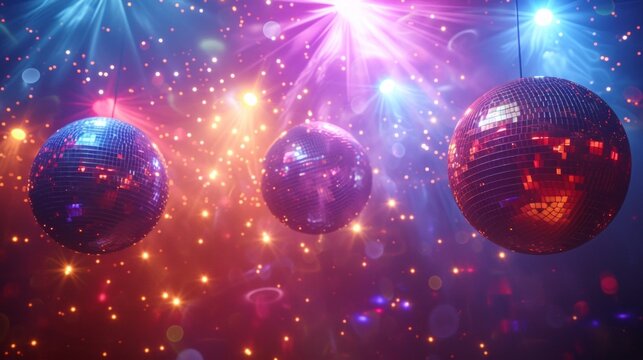 Retro Disco Fever: Glittering disco balls and colorful strobe lights creating a disco fever atmosphere.