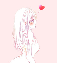 熱っぽい女性　恋愛　線画