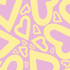 Hand Drawn Seamless Patterns with Hearts in Doodle Style.