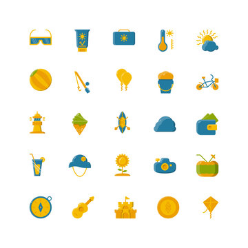 summer icon set. flat color icon collection. Containing summer icons.