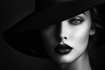 Woman with hat, capturing the elegance of black and white