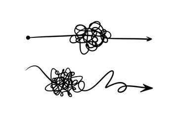 Symbol of complicated way with scribbled round element, Vector illustration.