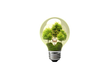 a Green energy concept with light bulb, Isolated on transparent PNG background, Generative ai
