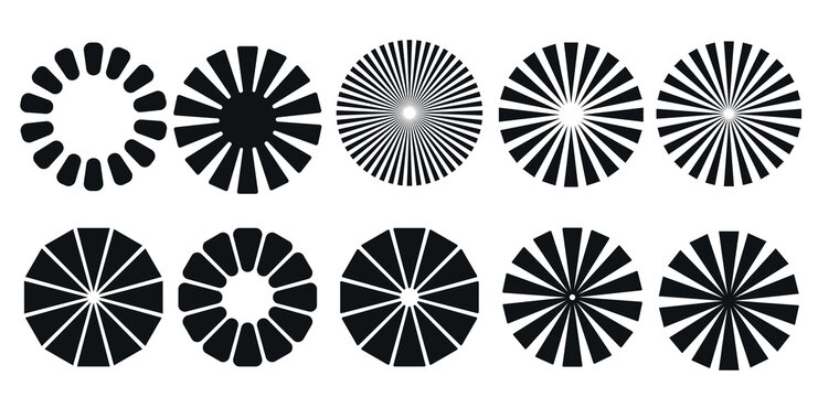 set black and white circle Retro sunburst design
