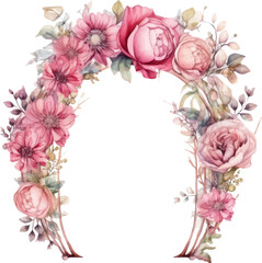 Wedding arch composed of watercolor flowers on a transparent background.