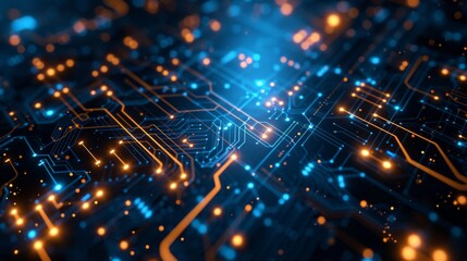 Obraz premium Tech Innovation: Circuit board patterns and digital elements symbolize technological education