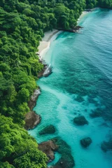 Zelfklevend Fotobehang Tropical Paradise Aerial View: A blend of turquoise waters and lush greenery transports you to a tropical island seen from above © olegganko