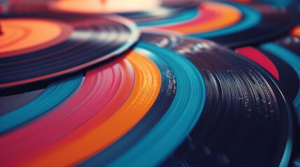 Psychedelic Vinyl: Swirling, psychedelic patterns overlaid on vinyl records and groovy typography.