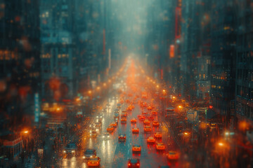 A photo manipulated by AI to transform a bustling city into a serene, abstract composition, reimagining urban chaos. Concept of AI transforming urban perception. Generative Ai.