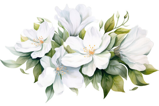 illustration of Watercolor flowers, Isolated on transparent PNG background, Generative ai