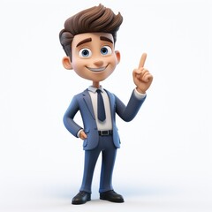 3D Businessman Cartoon on Clean White Surface