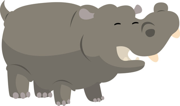cute happy cartoon hippo flat vector  illustration