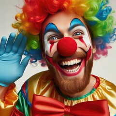 funny clown with a wig on white background