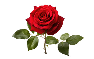 Beauty of a Red Rose, Nature Expression of Love and Romance on a White or Clear Surface PNG Transparent Background.