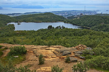 Obraz premium View of Bodo from the hiking track to Kaiservarden in Nordland county, Norway, Europe 