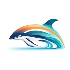 Simple graphic logo of dolphin on white background