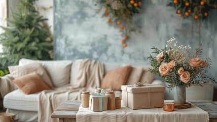 Cozy Peach Palette Living Room with Handmade Gifts

