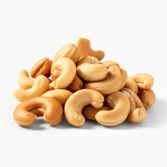 Cashew Organic with no shell, texture, isolated on white background, close up. Realistic, icon, detailed for product advertising.