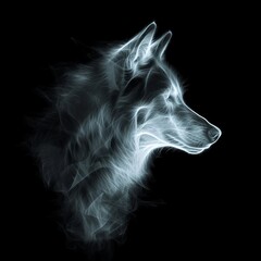 Obraz na płótnie Canvas Flat logo wolf X-ray illustration style on a black background. X-ray illustration style.
