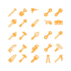 Construction tool icon set. filled color icon collection. Containing axe, drill and hammer icons.