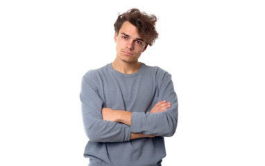 Essence of Boredom in the Fatigued Gesture of a Young Man on a White or Clear Surface PNG Transparent Background.