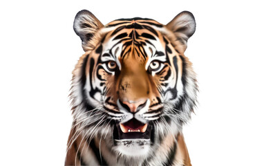 Naklejka premium Intensity and Power of a Tiger Head in Striking Detail on a White or Clear Surface PNG Transparent Background.