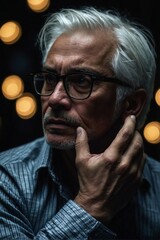 Obraz premium Man With Glasses Looking at Something. Generative AI.