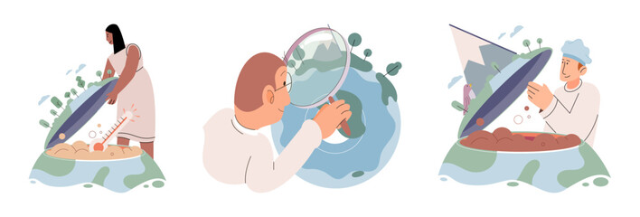 Earth care. Vector illustration. Saving planet requires addressing social issues and promoting sustainability Pollution threatens health our planet and demands immediate action Individual Individual