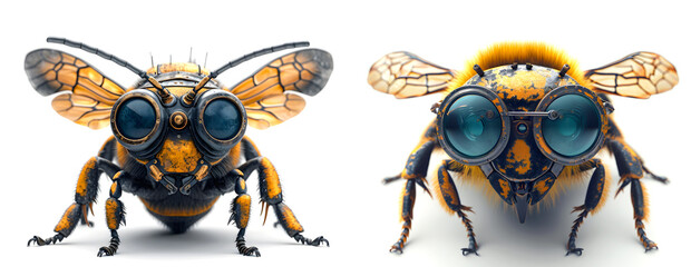 A bee robot. Unusual insect. Front view. - obrazy, fototapety, plakaty