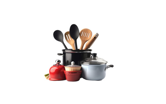 Join the Culinary Ensemble, Featuring Utensils and the Iconic Chef Hat on a White or Clear Surface PNG Transparent Background.