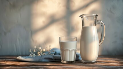 Obraz na płótnie Canvas jug of milk and glass of milk