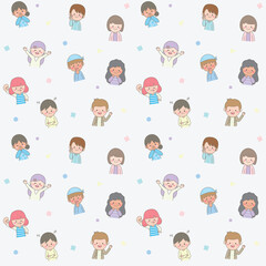 Kids seamkess pattern with business man and woman kids print office seamless background cute vector texture bedding fabric wallpaper wrapping paper textile t shirt print