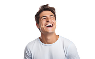 The Easygoing Laughter and Contentment of a Young Happy Man on a White or Clear Surface PNG Transparent Background.