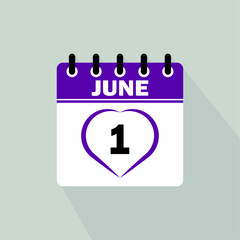 Icon calendar day - 1 June. 1st days of the month, vector illustration.
