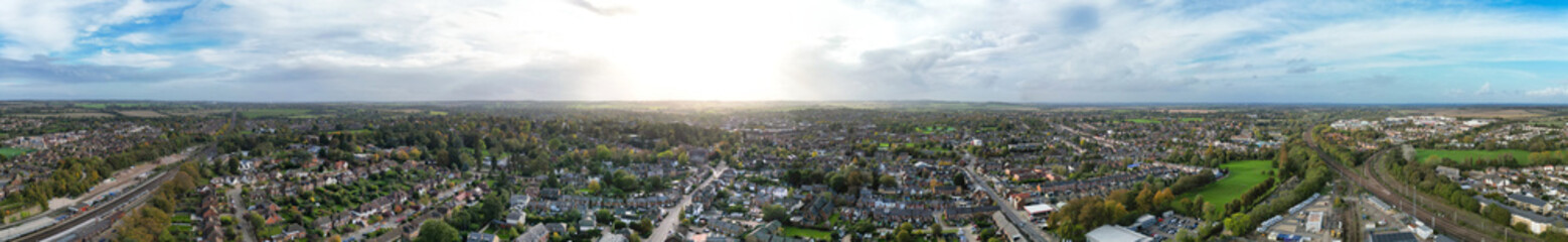Ultra Wide Panoramic View of Hitchin, Hertfordshire, England. United Kingdom. October 28th, 2023