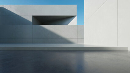 3d render of abstract modern architecture with empty concrete floor. Scene for car presentation.