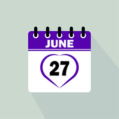 Icon calendar day - 27 June. 27 days of the month, vector illustration.