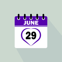 Icon calendar day - 29 June. 29 days of the month, vector illustration.