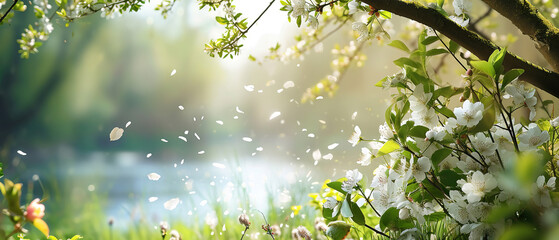 spring background mockup, with flowers and empty copy space