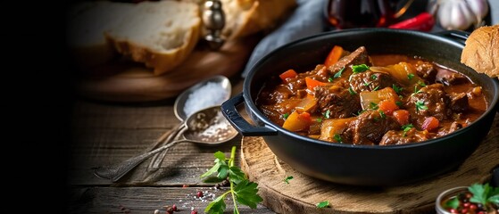 Classic beef goulash with vegetables. - obrazy, fototapety, plakaty