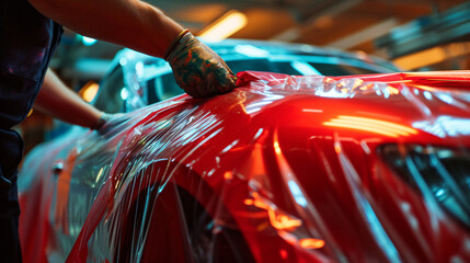 Fototapeta na wymiar The process of wrapping a car