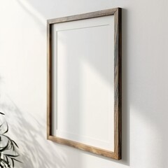 Wooden frame mockup on white wall