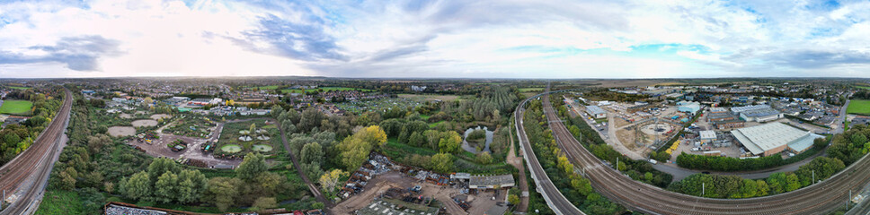 Obraz premium Ultra Wide Panoramic View of Hitchin, Hertfordshire, England. United Kingdom. October 28th, 2023